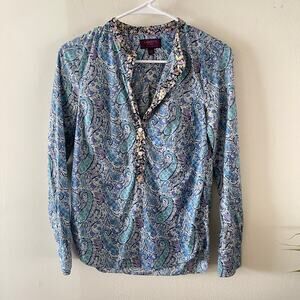 J. Crew Liberty Arts Fabrics Popover Shirt Womens 00 Blue Paisley Cottagecore